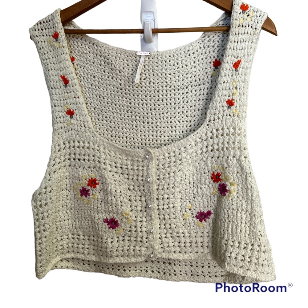 FREE PEOPLE Wildflowers Knit Cropped Cardigan Size Large - Picture 4 of 15